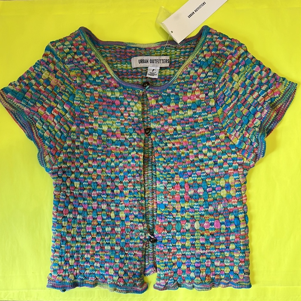 UO🌈Piper Keyhole Bubble Sweater Top in Rainbow🌈 - Picture 6 of 9